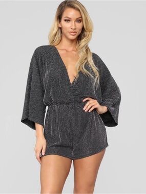 Boohoo Black Shimmery V-Neck Romper